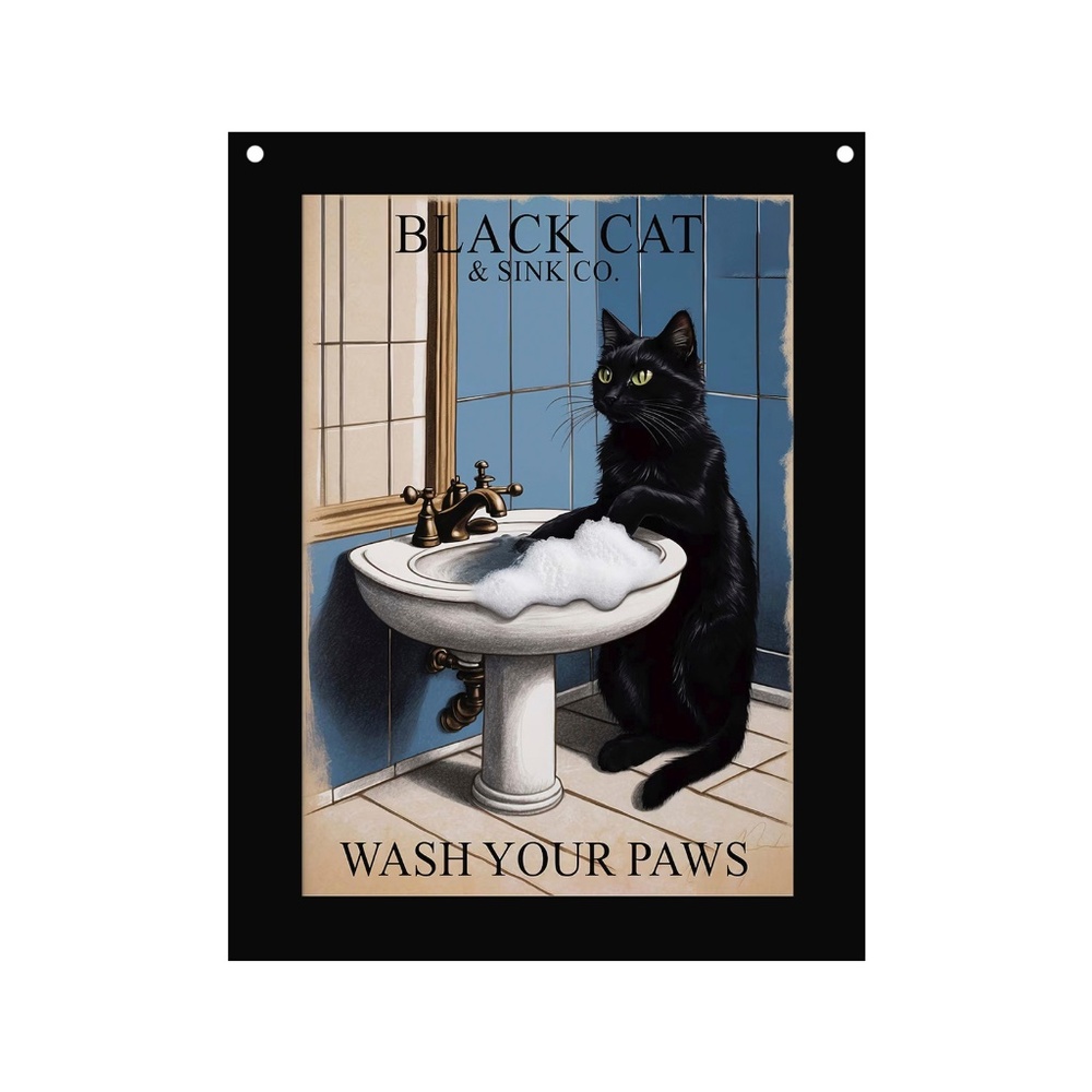 Wash Your Paws Black Cat Metal Aluminum Sign 8"x10" Funny CAT SIGN